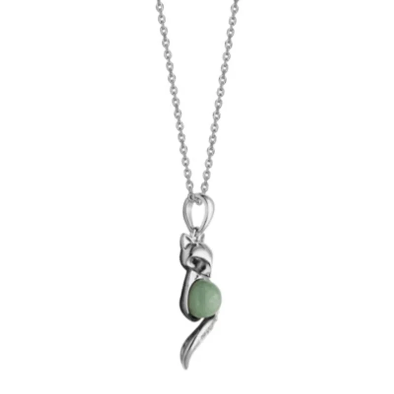 Rhodium Plated Sterling Silver Genuine Jade Fox Pendant Necklace