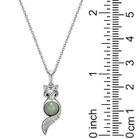 Rhodium Plated Sterling Silver Genuine Jade Fox Pendant Necklace