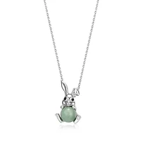 Rhodium Plated Sterling Silver Genuine Jade Rabit Pendant