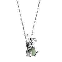 Rhodium Plated Sterling Silver Genuine Jade Rabit Pendant