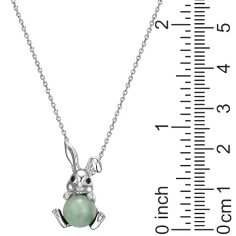 Rhodium Plated Sterling Silver Genuine Jade Rabit Pendant