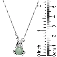 Rhodium Plated Sterling Silver Genuine Jade Rabit Pendant