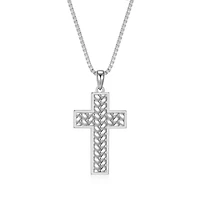 Rhodium Plated Sterling Silver Men's Cross Pendant Necklace