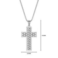 Rhodium Plated Sterling Silver Men's Cross Pendant Necklace