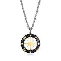 Men's Genuine Black Spinel Compass Pendant Necklace in 18K Gold and Rhodium Plated Sterling Silver