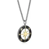 Men's Genuine Black Spinel Compass Pendant Necklace in 18K Gold and Rhodium Plated Sterling Silver