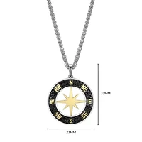 Men's Genuine Black Spinel Compass Pendant Necklace in 18K Gold and Rhodium Plated Sterling Silver