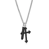 Men's Genuine Onyx and Black Spinel Cross Pendant Necklace in Rhodium Plated Sterling Silver
