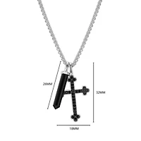 Men's Genuine Onyx and Black Spinel Cross Pendant Necklace in Rhodium Plated Sterling Silver