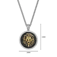 Men's Genuine Black Spinel and Created White Sapphire Lion Pendant Necklace in 18k Gold And Rhodium Plated Sterling Silver