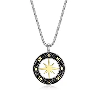 Men's Genuine Black Spinel Compass Pendant Necklace in 18K Gold and Rhodium Plated Sterling Silver