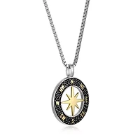 Men's Genuine Black Spinel Compass Pendant Necklace in 18K Gold and Rhodium Plated Sterling Silver