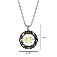Men's Genuine Black Spinel Compass Pendant Necklace in 18K Gold and Rhodium Plated Sterling Silver
