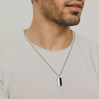 Rhodium Plated Sterling Silver Men's Genuine Black Onyx Pendant Necklace