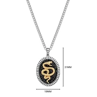 Two Tone Sterling Silver Men's Genuine Black Sapphire and Created White Sapphire Oval Snake Pendant Necklace
