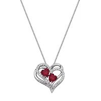 Created Ruby and White Sapphire Heart Necklace in Rhodium Plated Sterling Silver