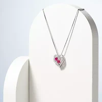 Created Ruby and White Sapphire Heart Necklace in Rhodium Plated Sterling Silver