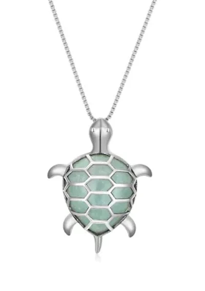 Genuine Jade Turtle Pendant Necklace In Rhodium Plated Sterling Silver