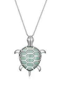 Genuine Jade Turtle Pendant Necklace In Rhodium Plated Sterling Silver