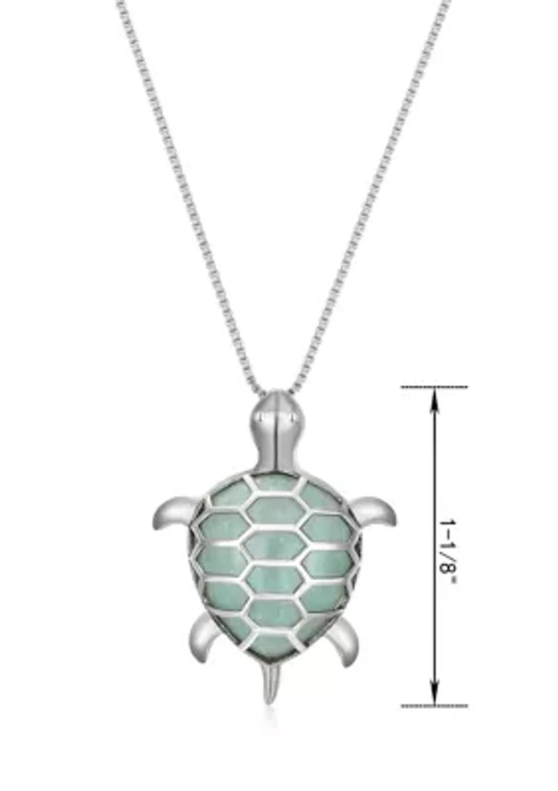 Genuine Jade Turtle Pendant Necklace In Rhodium Plated Sterling Silver