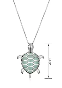 Genuine Jade Turtle Pendant Necklace In Rhodium Plated Sterling Silver