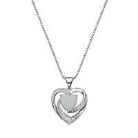 Created Opal and White Sapphire Heart Necklace in Rhodium Plated Sterling Silver