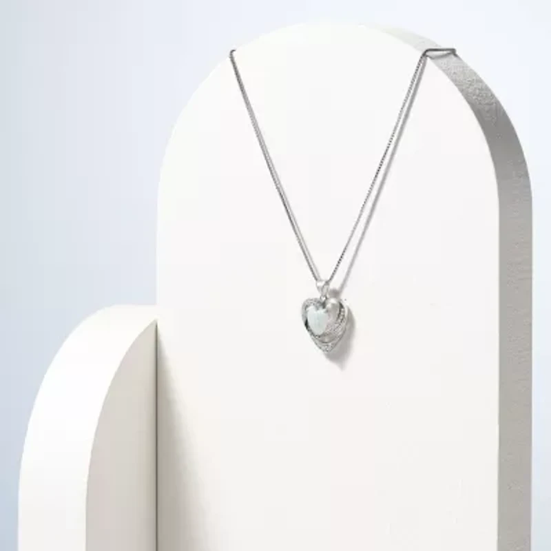 Created Opal and White Sapphire Heart Necklace in Rhodium Plated Sterling Silver