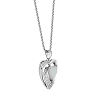 Created Opal and White Sapphire Heart Necklace in Rhodium Plated Sterling Silver