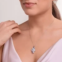 Genuine Blue Topaz and Created White Sapphire Pendant in Rhodium-plated Sterling Silver
