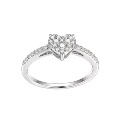 1/3 CT TW Lab Grown Diamond Heart Ring Rhodium Plated Sterling Silver
