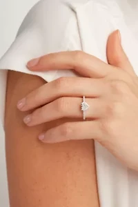 1/3 CT TW Lab Grown Diamond Heart Ring Rhodium Plated Sterling Silver