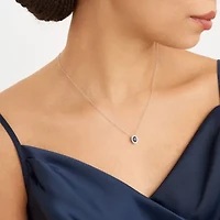 Created Blue and White Sapphire Halo Necklace and Earring Set in Sterling Silver