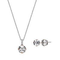 Created White Sapphire Two-Tone Earring and Necklace Set in Sterling Silver