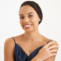 Created Blue and White Sapphire Cushion Halo Necklace and Earring Set in Sterling Silver