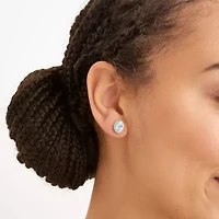 Genuine Blue Topaz and Created White Sapphire Oval Halo Necklace and Earring Set in Sterling Silver