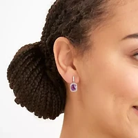 Genuine African Amethyst and Created White Sapphire Halo Necklace and Earring Set in Sterling Silver