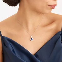 Created Blue and White Sapphire Double Halo Necklace and Earring Set in Sterling Silver