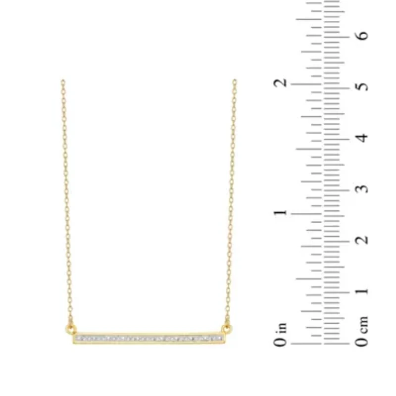 1/10 cttw Diamond  Horizontal Bar Necklace in 18k Yellow Gold Plated Sterling Silver