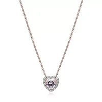 18K Rose Gold Plated Sterling Silver Women's Created Pink Sapphire and Lab Grown Diamond Halo Heart Necklace