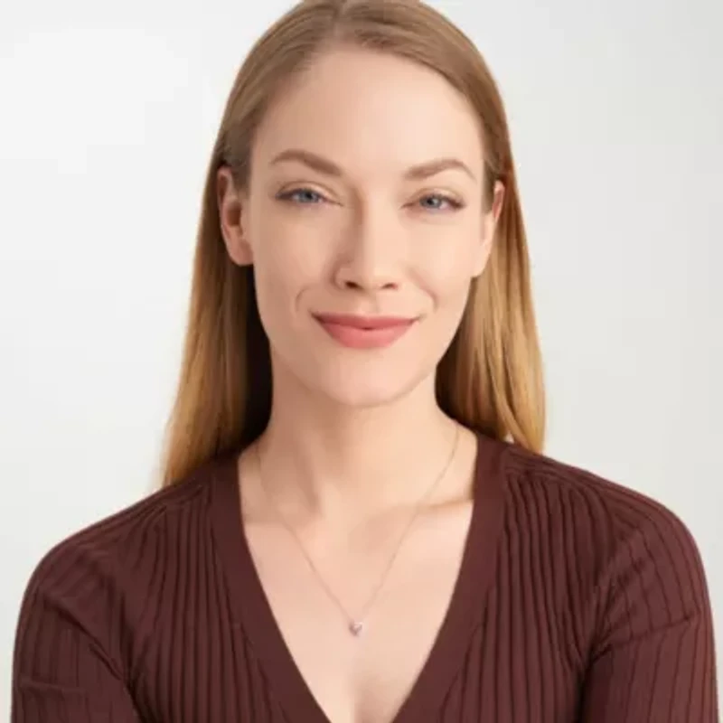 18K Rose Gold Plated Sterling Silver Women's Created Pink Sapphire and Lab Grown Diamond Halo Heart Necklace