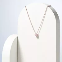 18K Rose Gold Plated Sterling Silver Women's Created Pink Sapphire and Lab Grown Diamond Halo Heart Necklace