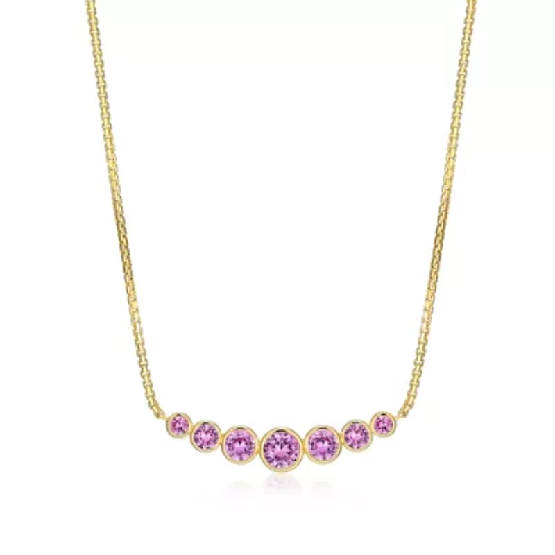 Lab Created 18K Yellow Gold Plated Sterling Silver Women’s Created Pink Sapphire Graduated Necklace