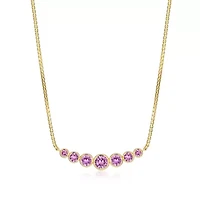 Lab Created 18K Yellow Gold Plated Sterling Silver Women’s Created Pink Sapphire Graduated Necklace