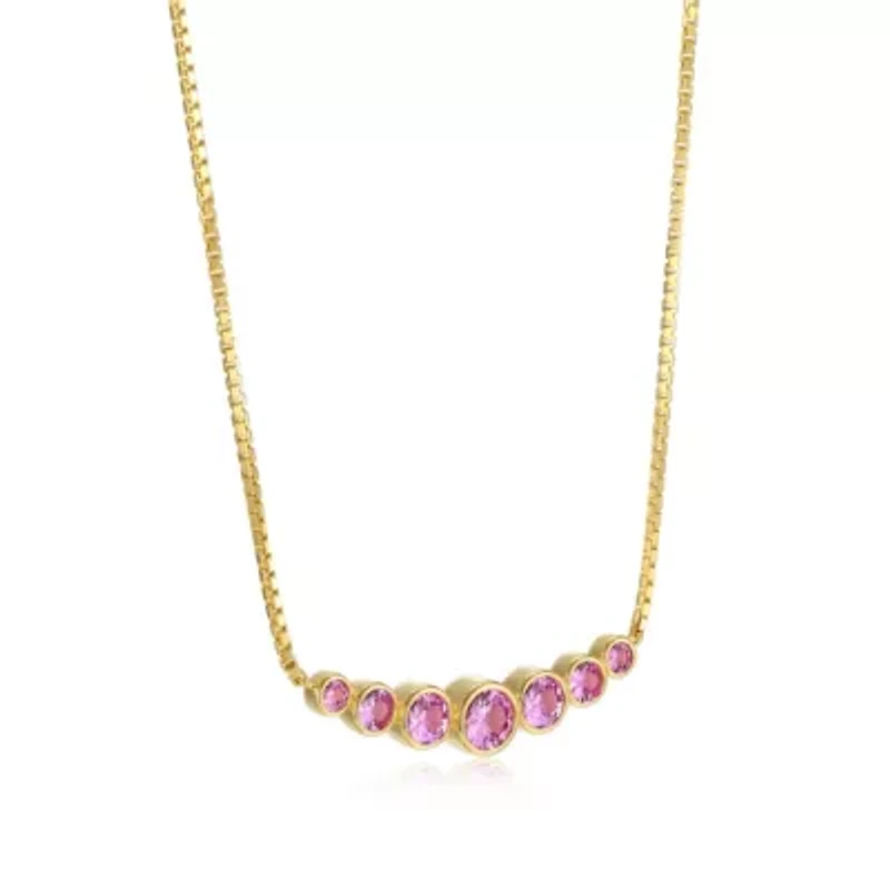 Lab Created 18K Yellow Gold Plated Sterling Silver Women’s Created Pink Sapphire Graduated Necklace