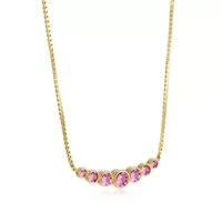 Lab Created 18K Yellow Gold Plated Sterling Silver Women’s Created Pink Sapphire Graduated Necklace
