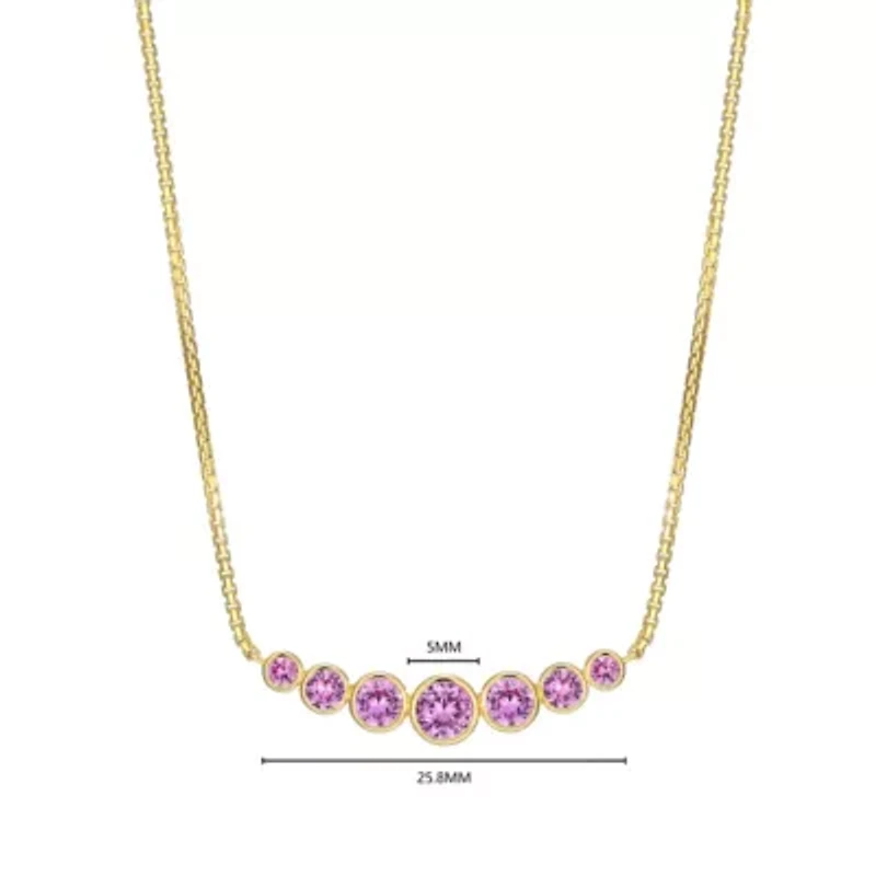 Lab Created 18K Yellow Gold Plated Sterling Silver Women’s Created Pink Sapphire Graduated Necklace