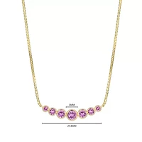 Lab Created 18K Yellow Gold Plated Sterling Silver Women’s Created Pink Sapphire Graduated Necklace