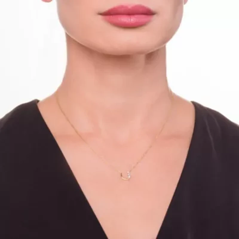 1/15 cttw Diamond Offset Horseshoe Necklace in 18k Yellow Gold Plated Sterling Silver with 18" Chain