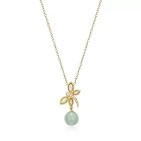 18k Gold Plated Sterling Silver Genuine Jade , Created Opal and Cubic Zirconia Dragonfly Pendant Necklace