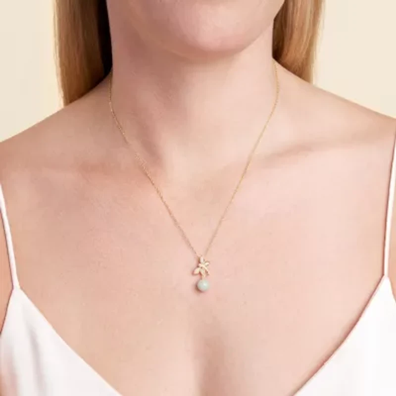 18k Gold Plated Sterling Silver Genuine Jade , Created Opal and Cubic Zirconia Dragonfly Pendant Necklace